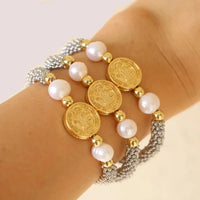 Thumbnail for 5-Piece Jesus and Mary Pearl Bracelet Set – Elegant Faith-Inspired Jewelry