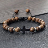 Thumbnail for Faith-Inspired Handmade Natural Stone Wooden Jesus Cross Bracelet - Path Of Praise