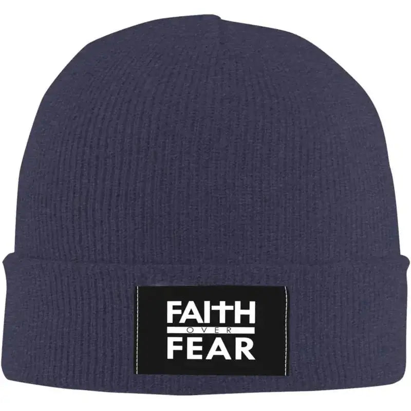 Faith Over Fear Christian Beanie – Warm Knit Hat with Bible Quote Design - Path Of Praise