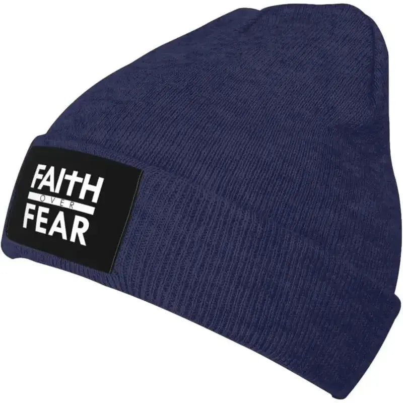 Faith Over Fear Christian Beanie – Warm Knit Hat with Bible Quote Design - Path Of Praise