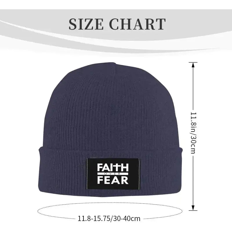 Faith Over Fear Christian Beanie – Warm Knit Hat with Bible Quote Design - Path Of Praise