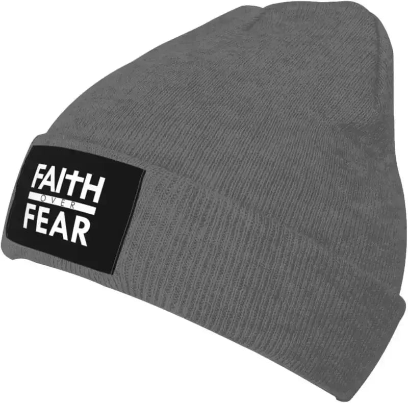 Faith Over Fear Christian Beanie – Warm Knit Hat with Bible Quote Design - Path Of Praise