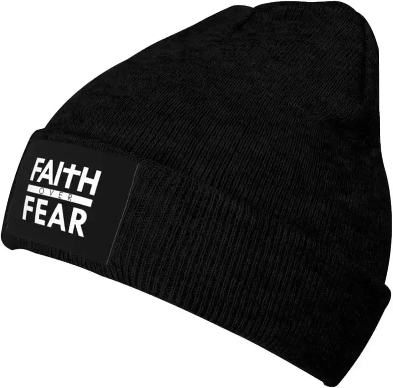 Faith Over Fear Christian Beanie – Warm Knit Hat with Bible Quote Design - Path Of Praise