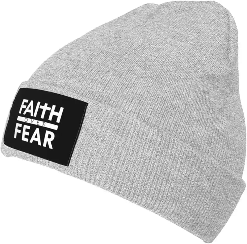 Faith Over Fear Christian Beanie – Warm Knit Hat with Bible Quote Design - Path Of Praise