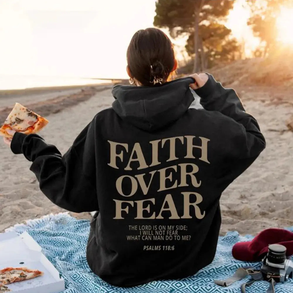 Faith Over Fear Christian Hoodie – Psalms 118:6 Bible Verse Sweatshirt - Path Of Praise