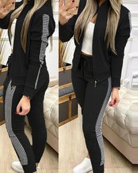 Thumbnail for Spring Leisure Sports Zipper Tops Coat Pants 2 Two Pieces Sets For Women Striped Stitching Comfortable Activewear Sets Path Of Praise