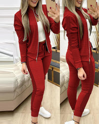 Thumbnail for Spring Leisure Sports Zipper Tops Coat Pants 2 Two Pieces Sets For Women Striped Stitching Comfortable Activewear Sets Path Of Praise