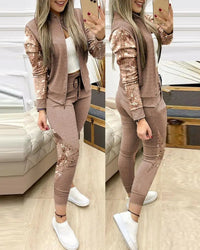 Thumbnail for Spring Leisure Sports Zipper Tops Coat Pants 2 Two Pieces Sets For Women Striped Stitching Comfortable Activewear Sets Path Of Praise