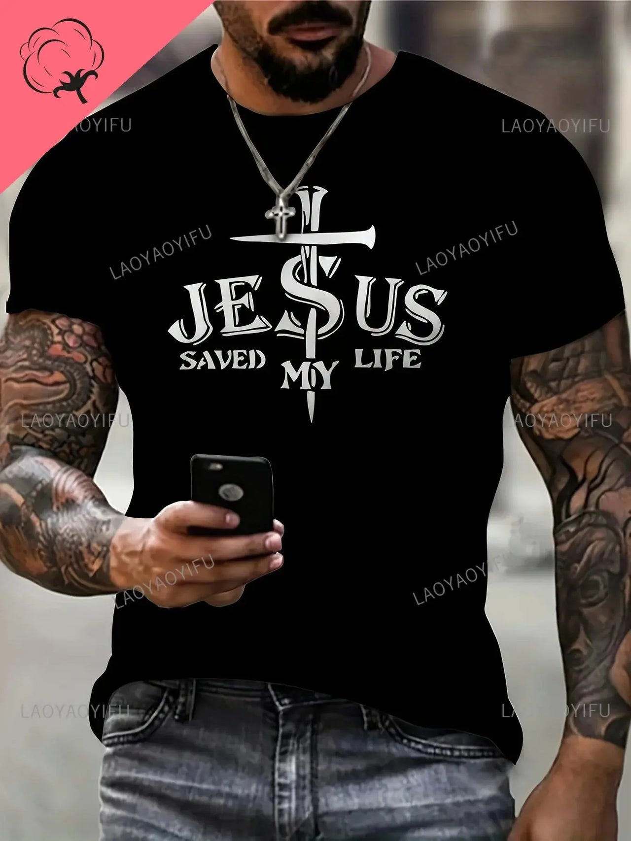 Jesus Saved My Life Graphic T-Shirt - Bold Christian Statement Tee for Men - Path Of Praise