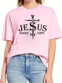 Thumbnail for Jesus Saved My Life - Women's Casual Short Sleeve T-Shirt | Faith-Inspired Christian Apparel - Path Of Praise