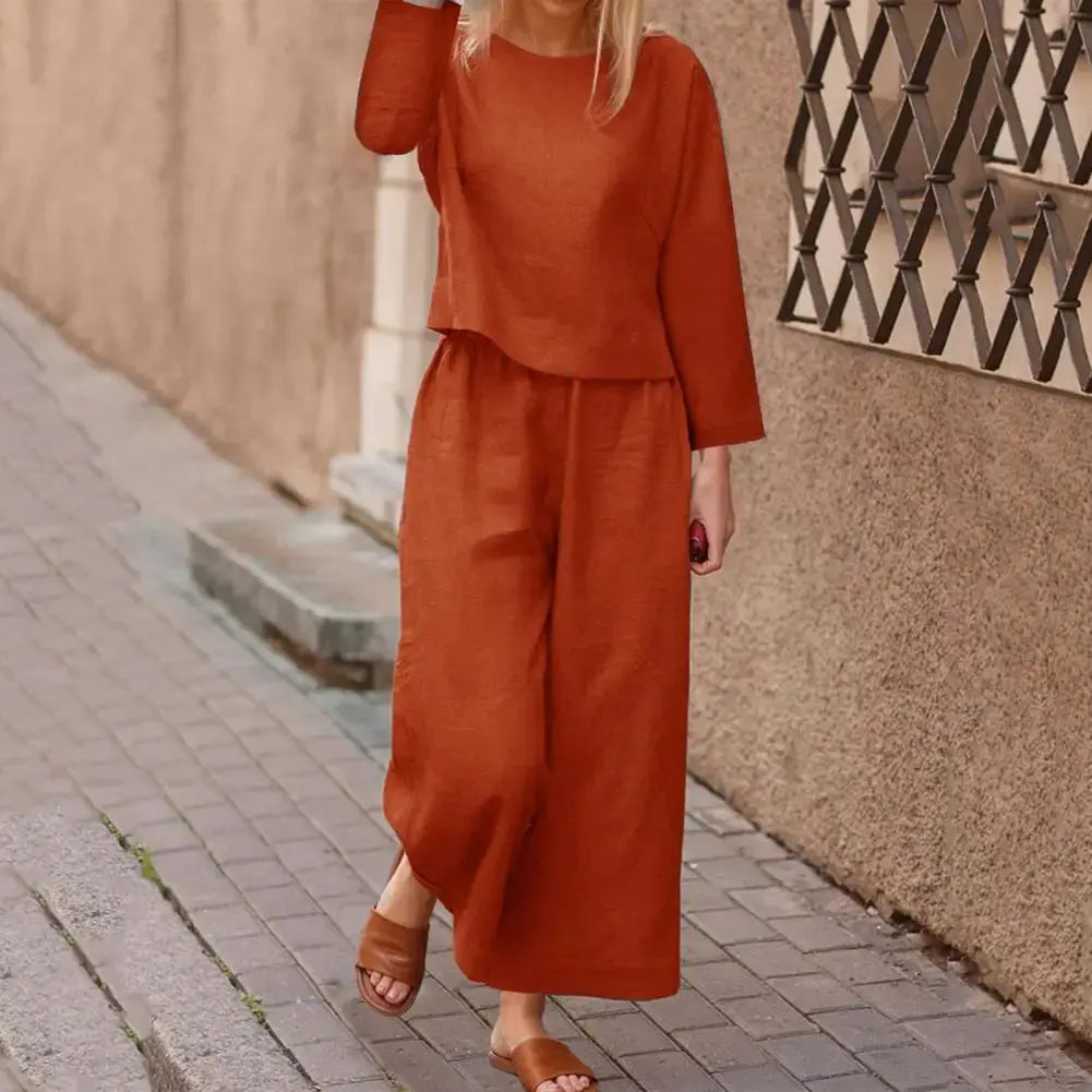 Stylish Women's Top & Pants Set | Long Sleeve Round Neck T-shirt & Elastic Waist Trousers | Casual Two-Piece Suit for Fall Office Wear - Path Of Praise