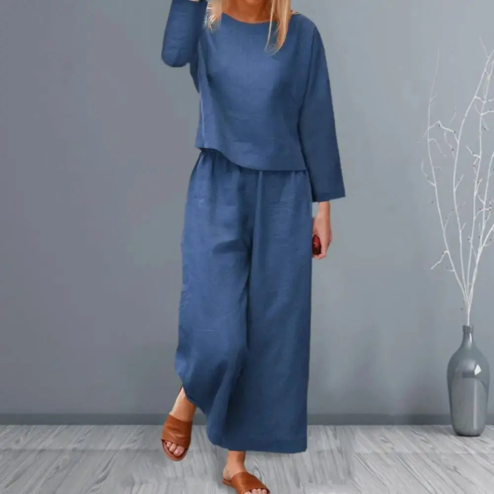 Stylish Women's Top & Pants Set | Long Sleeve Round Neck T-shirt & Elastic Waist Trousers | Casual Two-Piece Suit for Fall Office Wear - Path Of Praise