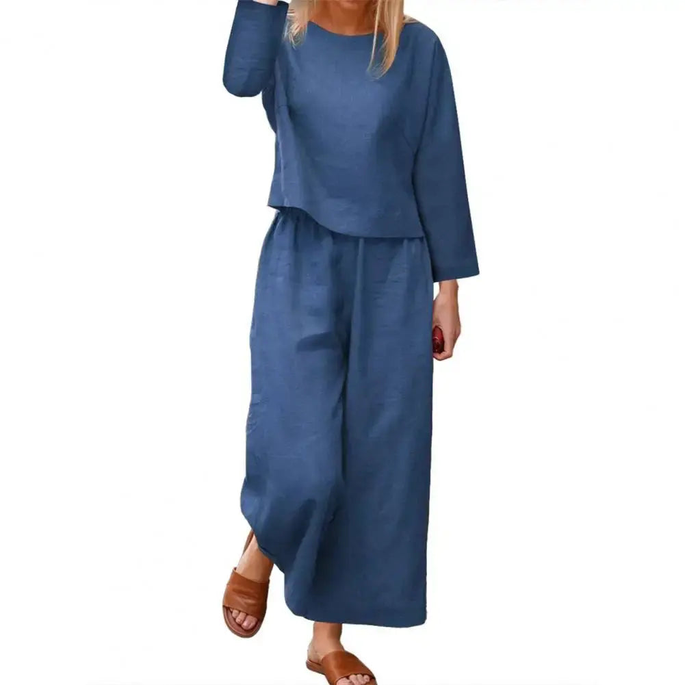 Stylish Women's Top & Pants Set | Long Sleeve Round Neck T-shirt & Elastic Waist Trousers | Casual Two-Piece Suit for Fall Office Wear - Path Of Praise