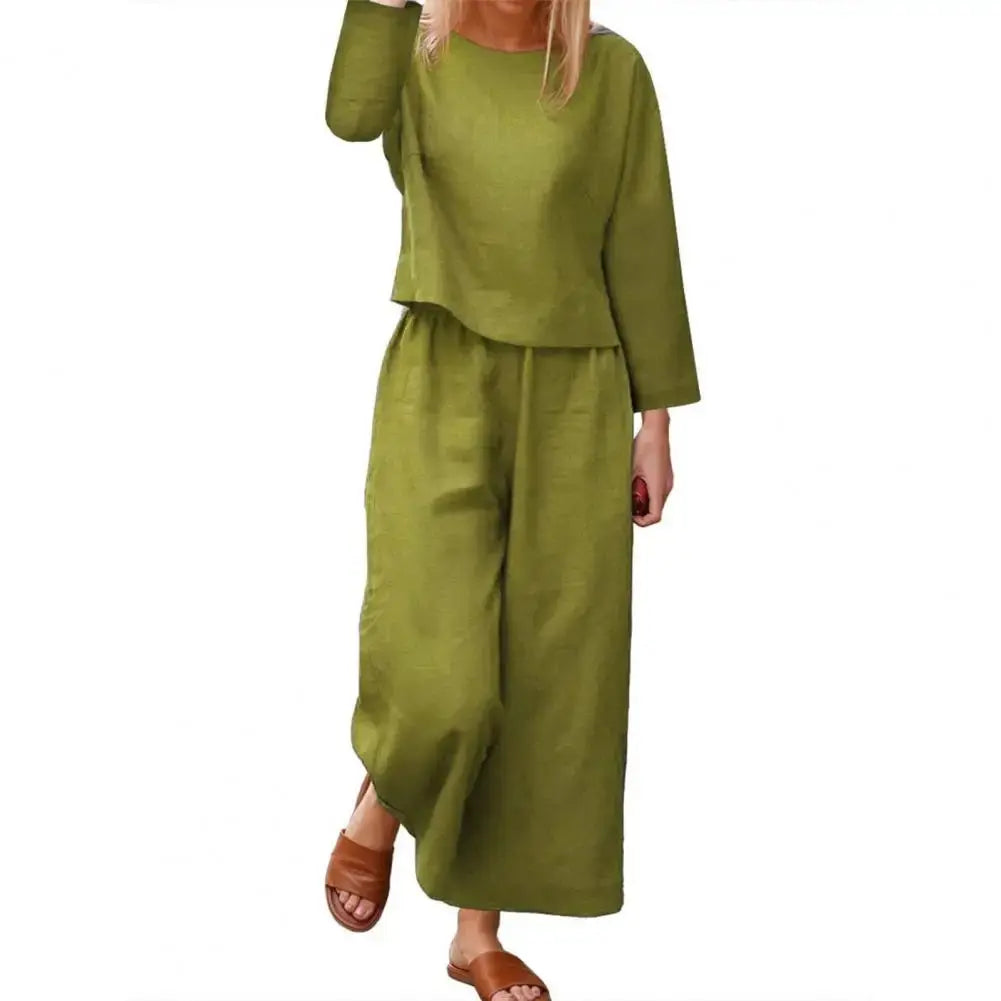 Stylish Women's Top & Pants Set | Long Sleeve Round Neck T-shirt & Elastic Waist Trousers | Casual Two-Piece Suit for Fall Office Wear - Path Of Praise