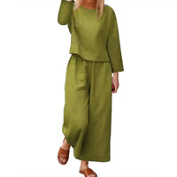 Thumbnail for Stylish Women's Top & Pants Set | Long Sleeve Round Neck T-shirt & Elastic Waist Trousers | Casual Two-Piece Suit for Fall Office Wear - Path Of Praise