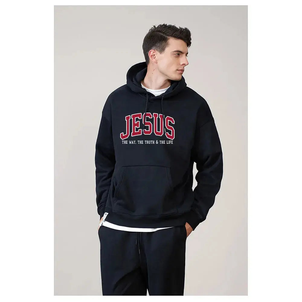 Men's Jesus Letters Print Hoodie - Path of Praise - Path Of Praise