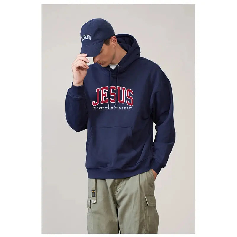 Men's Jesus Letters Print Hoodie - Path of Praise - Path Of Praise