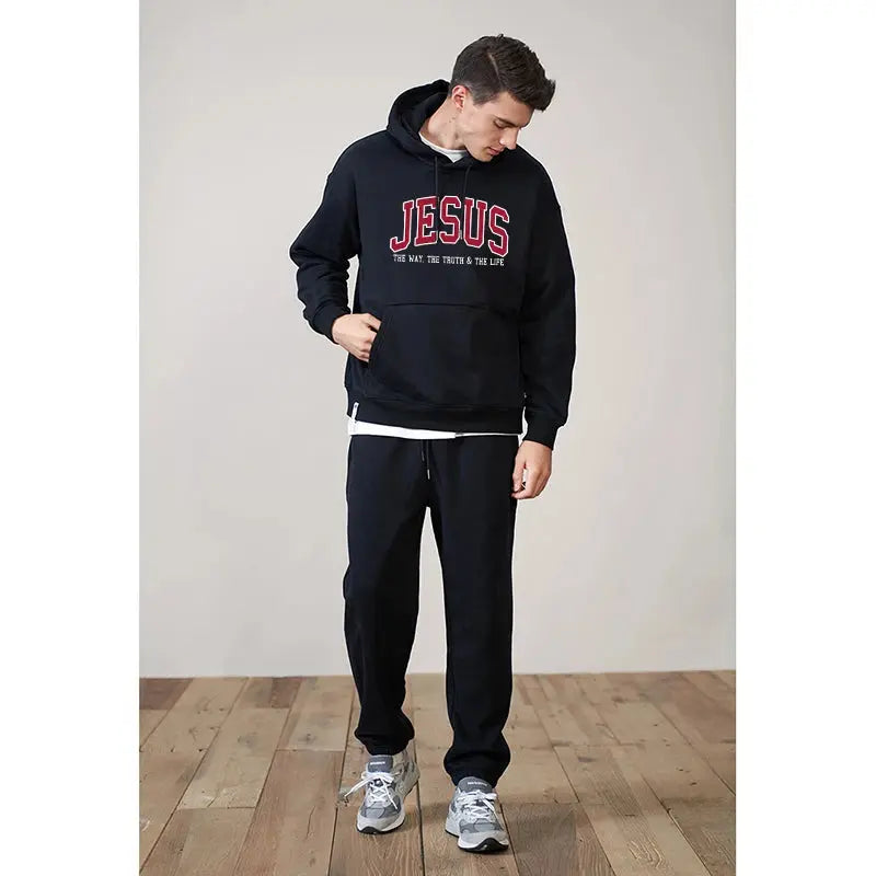 Men's Jesus Letters Print Hoodie - Path of Praise - Path Of Praise