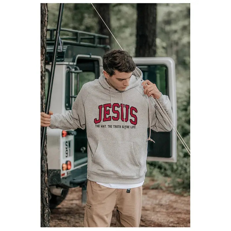 Men's Jesus Letters Print Hoodie - Path of Praise - Path Of Praise