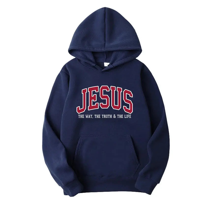 Men's Jesus Letters Print Hoodie - Path of Praise - Path Of Praise