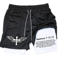 Thumbnail for Men's Jesus Shorts – Bible Matthew 7:13-14 Scripture-Inspired Activewear - Path Of Praise