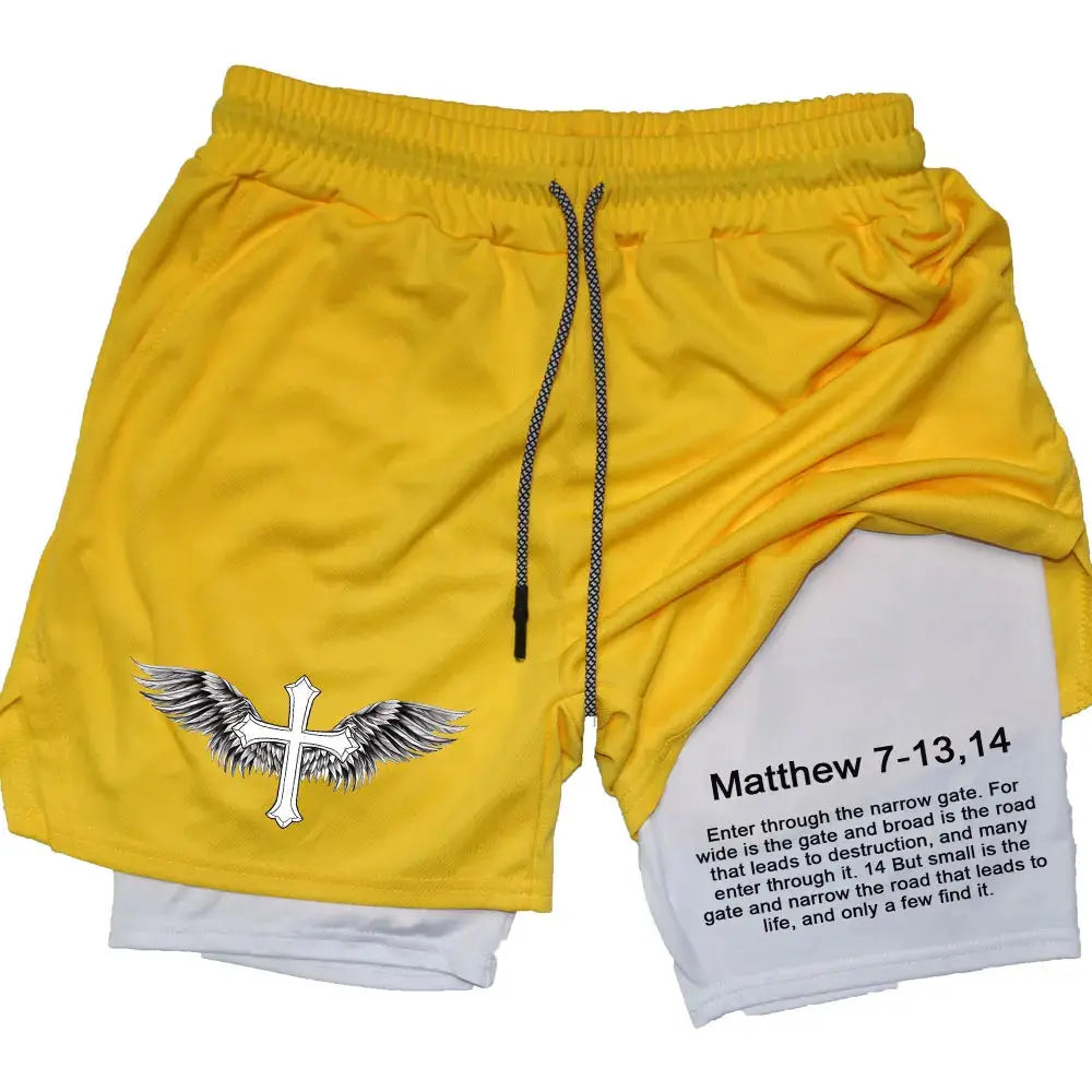 Men's Jesus Shorts – Bible Matthew 7:13-14 Scripture-Inspired Activewear - Path Of Praise