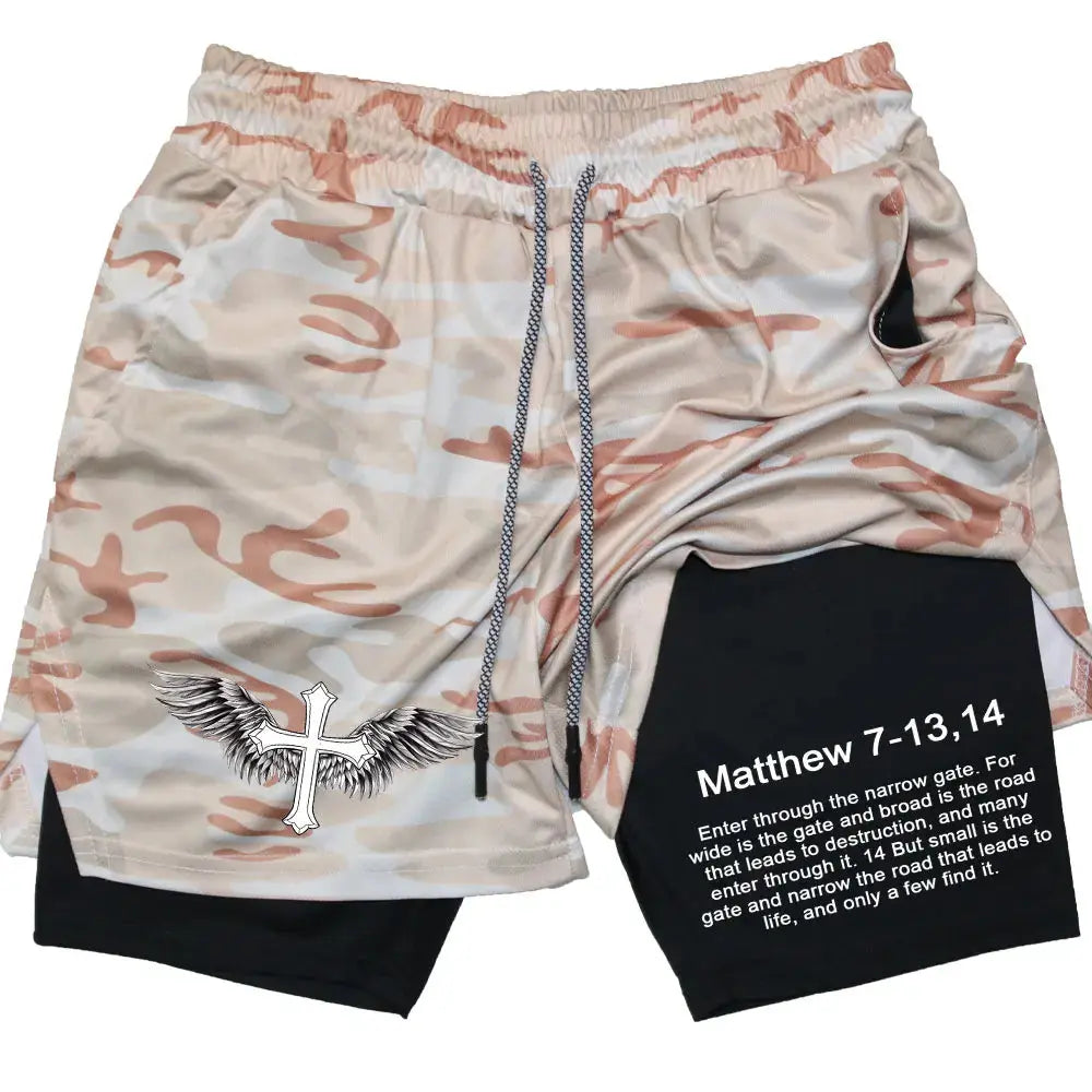 Men's Jesus Shorts – Bible Matthew 7:13-14 Scripture-Inspired Activewear - Path Of Praise