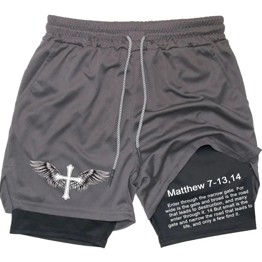 Men's Jesus Shorts – Bible Matthew 7:13-14 Scripture-Inspired Activewear - Path Of Praise