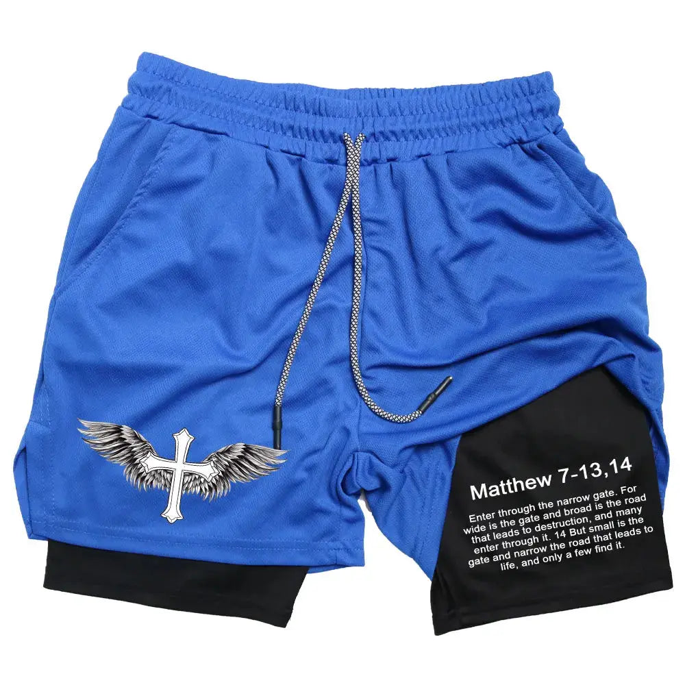 Men's Jesus Shorts – Bible Matthew 7:13-14 Scripture-Inspired Activewear - Path Of Praise