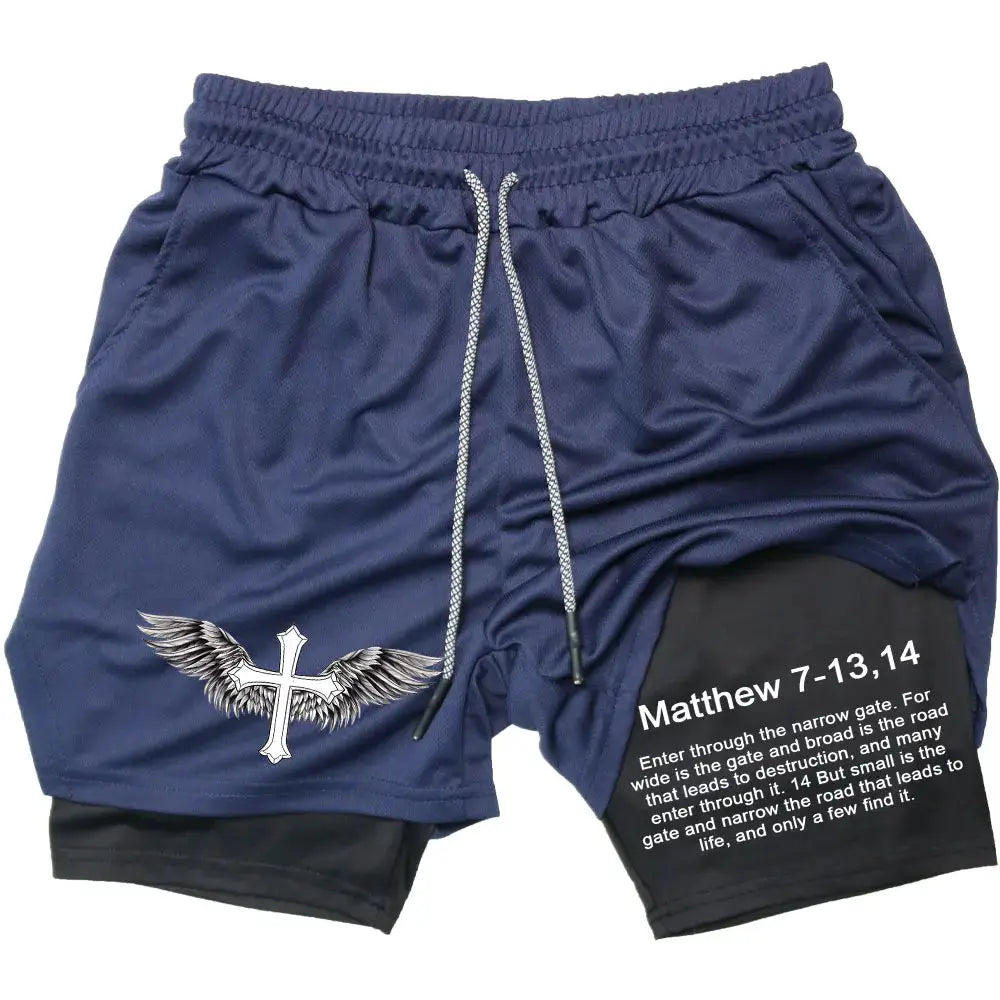 Men's Jesus Shorts – Bible Matthew 7:13-14 Scripture-Inspired Activewear - Path Of Praise