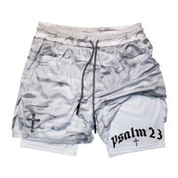 Thumbnail for Psalm Cross Print 2 in 1 Workout Running Shorts for Men Gym Athletic Breathable Performance Shorts with Phone Pocket Activewear Path Of Praise