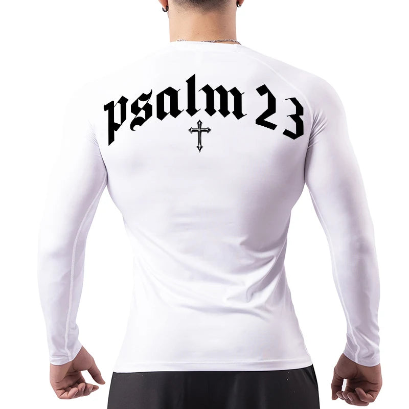 Psalm 23 Cross Print Compression Shirt for Men Sporty Quick Dry Tees Tshirt Tops Gym Workout Fitness Undershirts Baselayers Path Of Praise