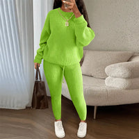 Thumbnail for Spring and Autumn Home Fashion Casual Knitted Suit, Trousers Suit, Women's Wool Suit Crew Neck Pullover Long Sleeve Trousers Path Of Praise