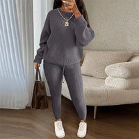 Thumbnail for Spring and Autumn Home Fashion Casual Knitted Suit, Trousers Suit, Women's Wool Suit Crew Neck Pullover Long Sleeve Trousers Path Of Praise