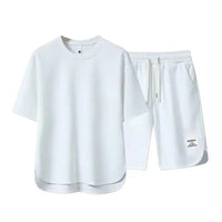 Thumbnail for Men Activewear Casual Outfit Set, O-neck Short Sleeve T-shirt, Elastic Drawstring Waist, Wide Leg Shorts - Path Of Praise 