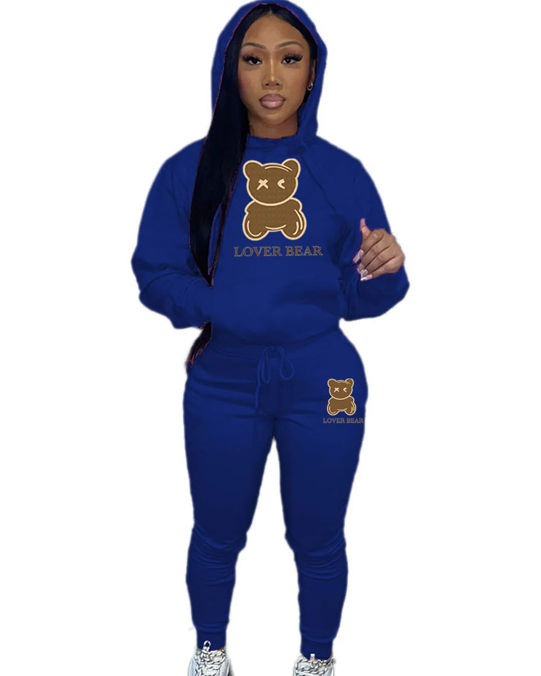 Women's "Lover Bear" 2-Piece Tracksuit Set – Long Sleeve Hoodie & Drawstring Pants with Kangaroo Pocket