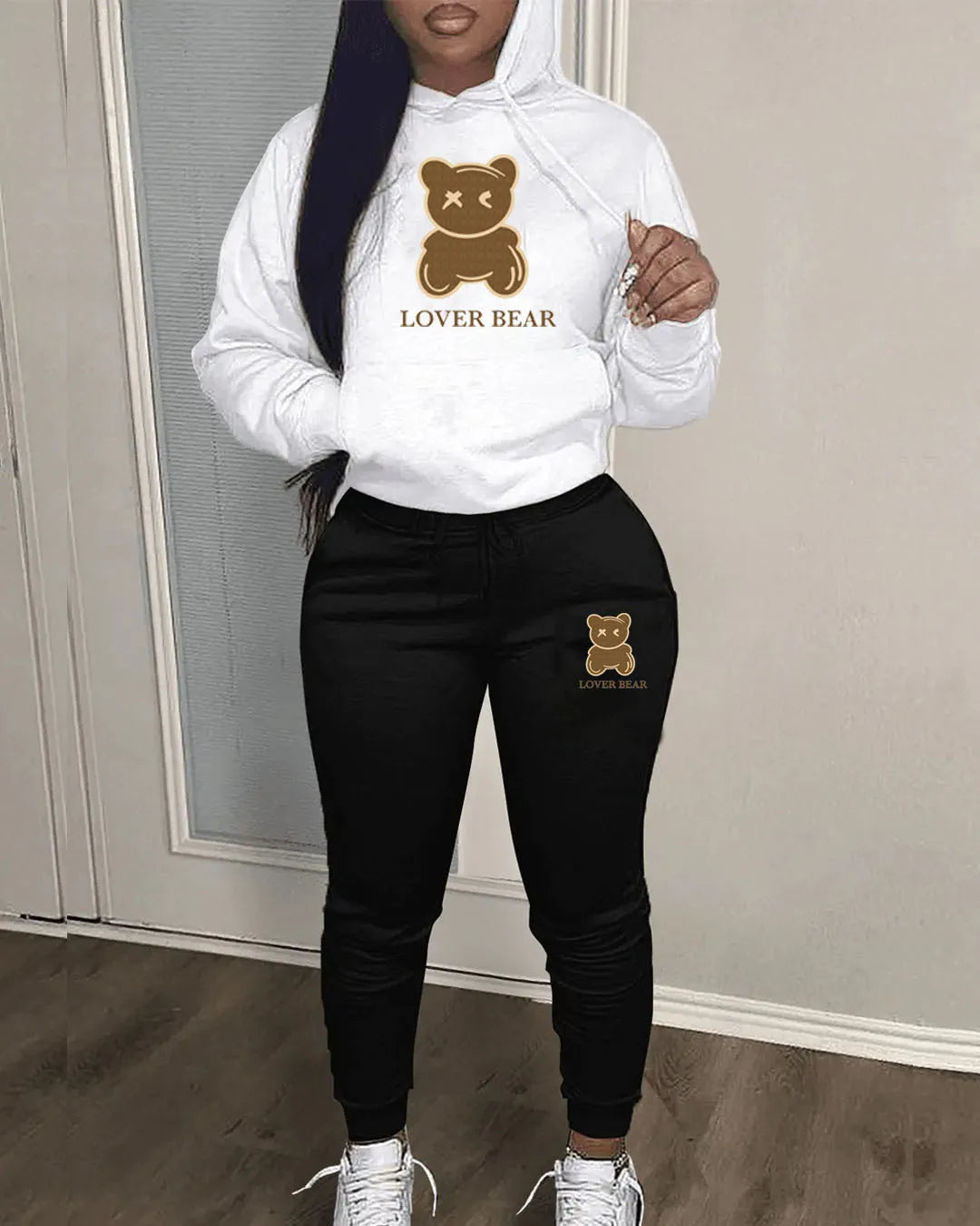 Women's "Lover Bear" 2-Piece Tracksuit Set – Long Sleeve Hoodie & Drawstring Pants with Kangaroo Pocket Path Of Praise