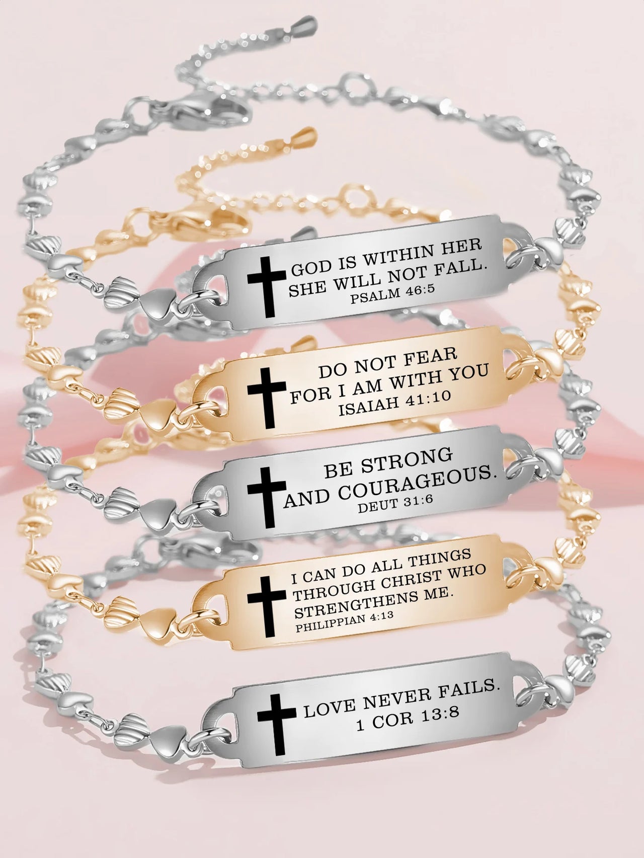 Bible Verse Bracelet for Women – Stainless Steel Christian Faith Bracelet with Inspirational Scripture Engravings & Adjustable Heart Chain