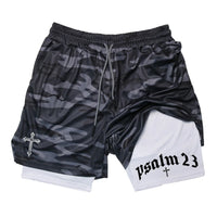 Thumbnail for Psalm Cross Print 2 in 1 Workout Running Shorts for Men Gym Athletic Breathable Performance Shorts with Phone Pocket Activewear Path Of Praise