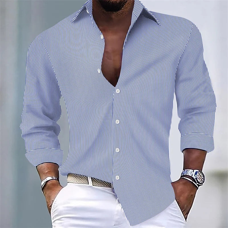 Men's Shirts Summer Shirts Casual Shirts Striped Shirts Button Lapel Black Pink Royal Blue Long Sleeves Holiday Everyday Wear Path Of Praise