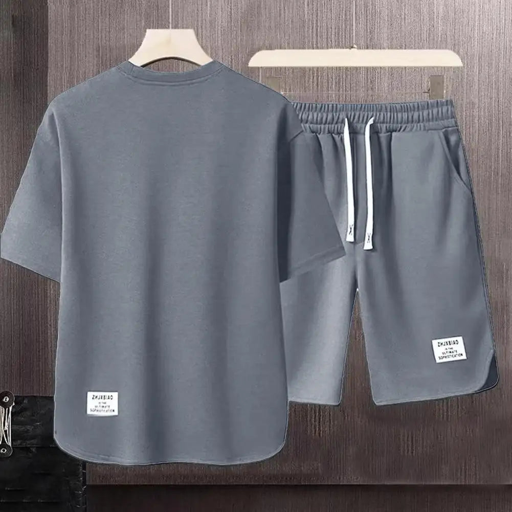 Men's Activewear Casual Short Set Outfit with Elastic Drawstring Waist and Wide-Leg Shorts Path Of Praise