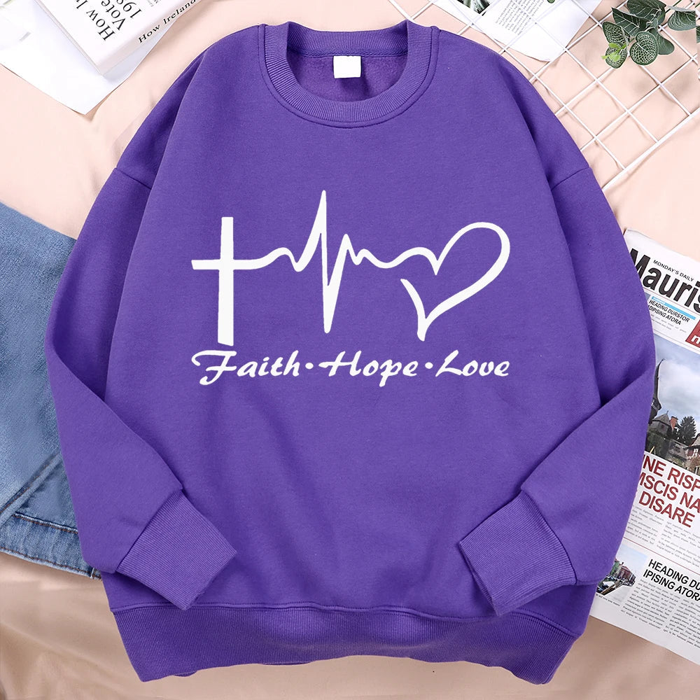 Faith Hope Love Sweatshirt Men Women Crewneck Fleece Sportswear Loose Autumn Clothing Cartoons Loose Hoody Pullover Casual Tops Path Of Praise