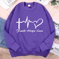 Thumbnail for Faith Hope Love Sweatshirt Men Women Crewneck Fleece Sportswear Loose Autumn Clothing Cartoons Loose Hoody Pullover Casual Tops Path Of Praise