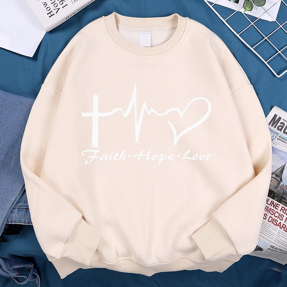 Faith Hope Love Sweatshirt Men Women Crewneck Fleece Sportswear Loose Autumn Clothing Cartoons Loose Hoody Pullover Casual Tops Path Of Praise