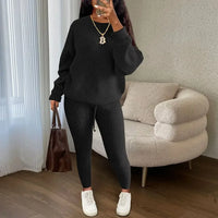 Thumbnail for Spring and Autumn Home Fashion Casual Knitted Suit, Trousers Suit, Women's Wool Suit Crew Neck Pullover Long Sleeve Trousers Path Of Praise