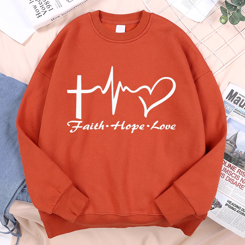 Faith Hope Love Sweatshirt Men Women Crewneck Fleece Sportswear Loose Autumn Clothing Cartoons Loose Hoody Pullover Casual Tops Path Of Praise