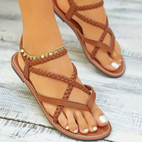 Thumbnail for Fashionable Thong Casual Flat Sandals for Women Plus Size Women's Shoes New Style Braided Foot Elastic Band Roman Beach Shoes Path Of Praise