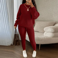 Thumbnail for Spring and Autumn Home Fashion Casual Knitted Suit, Trousers Suit, Women's Wool Suit Crew Neck Pullover Long Sleeve Trousers Path Of Praise