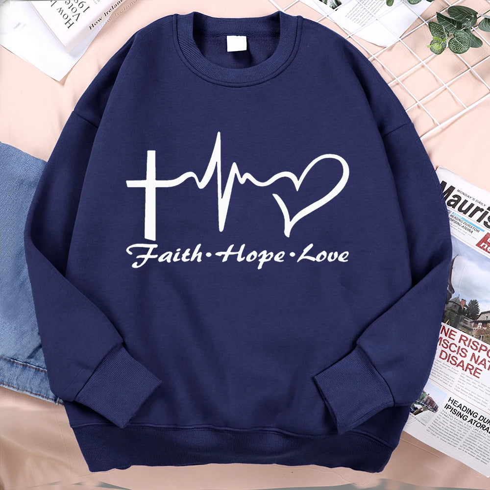 Faith Hope Love Sweatshirt Men Women Crewneck Fleece Sportswear Loose Autumn Clothing Cartoons Loose Hoody Pullover Casual Tops Path Of Praise