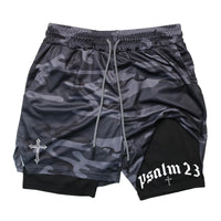 Thumbnail for Psalm Cross Print 2 in 1 Workout Running Shorts for Men Gym Athletic Breathable Performance Shorts with Phone Pocket Activewear Path Of Praise